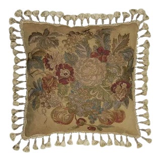 Hand-Embroidered Flowers Throw Pillow For Sale