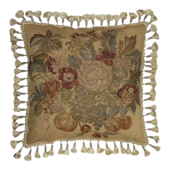 Hand-Embroidered Flowers Throw Pillow For Sale