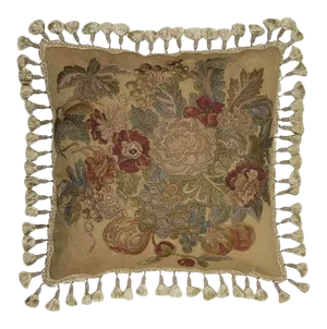 Hand-Embroidered Flowers Throw Pillow