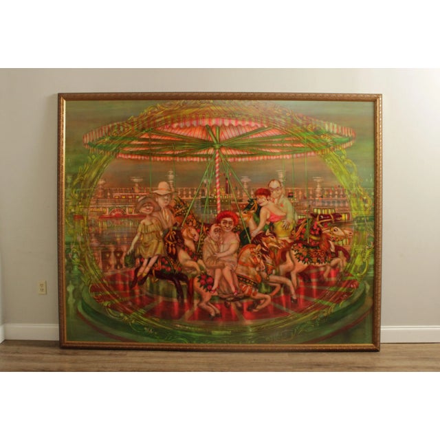 High Quality Large Original Artwork by Mark Tochilkin (Ukraine/Israeli, b. 1958), Couples Riding Merry-Go-Round, Oil on...