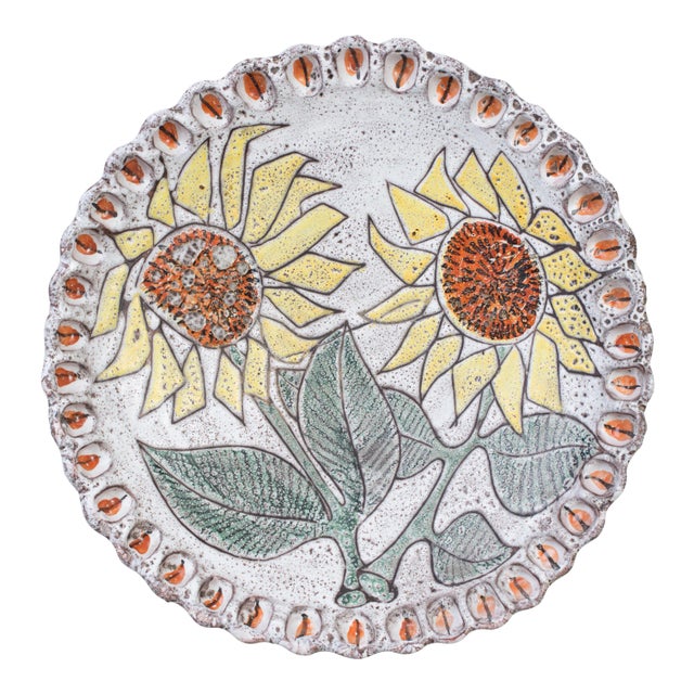 1950s French 1950's Sunflower Ceramic Charger For Sale