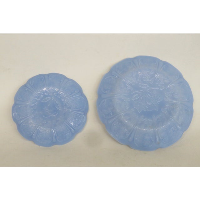 Jeannette Glass Cherry Blossom 7pc Set Saucers Junior Plates Pastel Blue 5051b For Sale In Miami - Image 6 of 13