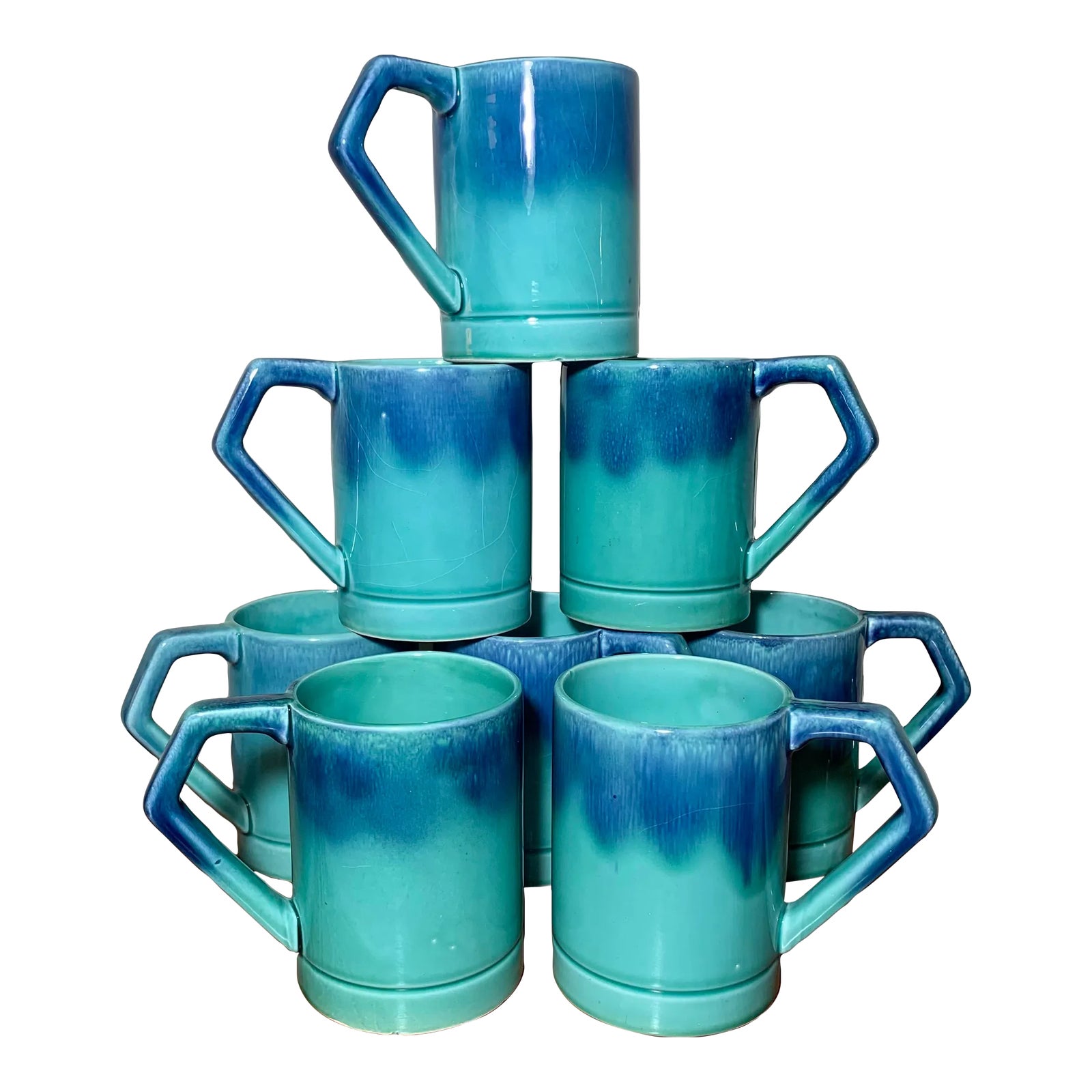 1960’s Set of 8 Holt Howard Turquoise Glazed Pottery Mugs Chairish