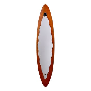 Italian Oval and Convex Teak Mirror, 1950s For Sale