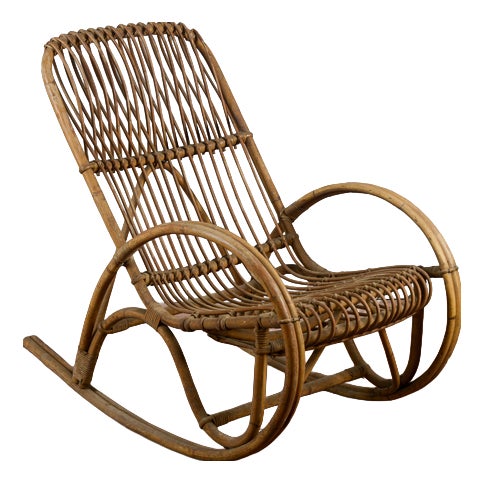 Bamboo and Rattan Rocking Chair, 1960s For Sale