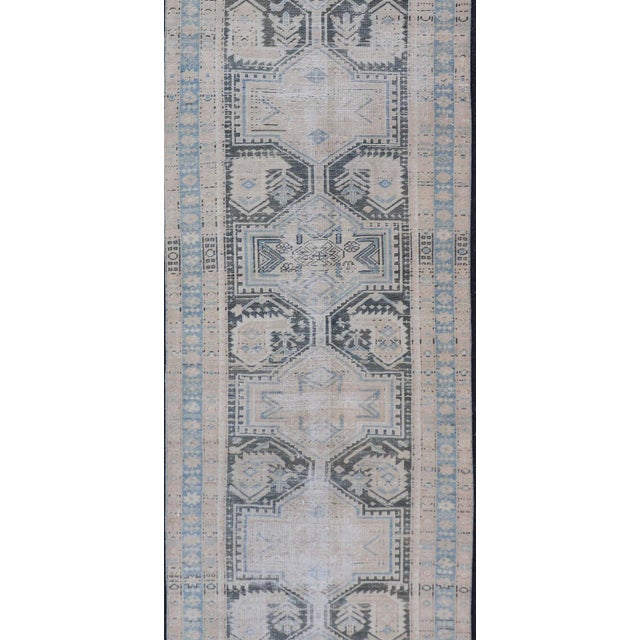 Antique Persian Hamadan Runner With All-Over Medallion Design in Lt. Blue For Sale - Image 4 of 13