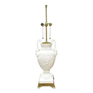 Late 20th Century Mario Buatta for Frederick Cooper Neoclassical White Embossed Urn Lamp With Cherubs and Faces