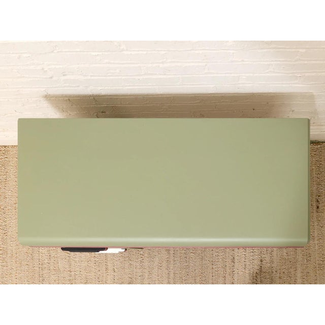 Art Deco Vintage Mint Green Writing Desk With Wood-Tone Details For Sale - Image 3 of 12