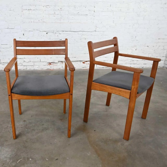 Scandinavian Modern Teak Armchairs With Brushed Charcoal Fabric Seat Cushions, a Pair For Sale - Image 13 of 13