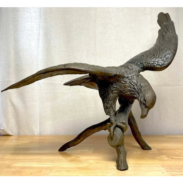 1960s Vintage Patinated Bronze Sculpture 'American Bald Eagle Upon Landing' For Sale - Image 4 of 13