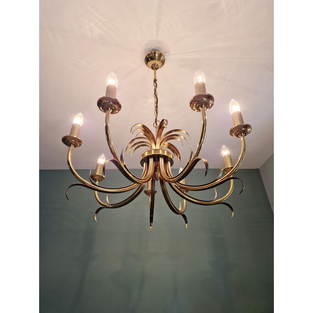 Large Hollywood Regency Brass Chandelier, Belgium, 1970 For Sale - Image 9 of 17