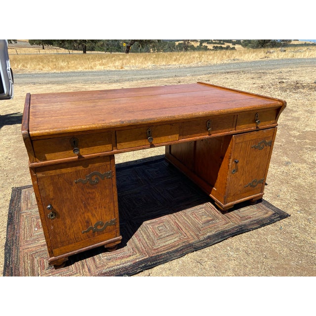 1910s Antique Partners Desk Needs Restoration For Sale - Image 12 of 12