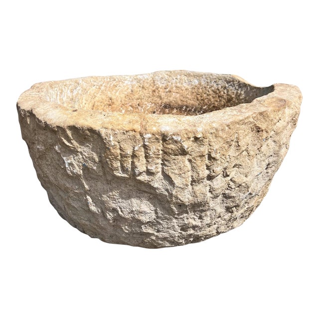 Vintage Rustic Stone Planter Bowl For Sale