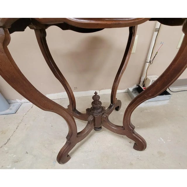 Wood Victorian Mahogany or Walnut and Marble Turtle Top Table For Sale - Image 7 of 7