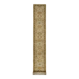 2010s Light Gray Karajeh Design With Tribal Medallions Hand Knotted Pure Wool Oriental Runner Rug