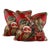 Designer Ronald Redding York Textiles Brown Green Red Botanical Floral Jungle Hibiscus Monkey Palm Frond Tropical Pillow Covers- 22" Pair For Sale