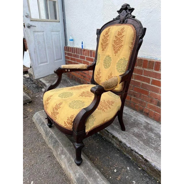 Brown Antique Eastlake Victorian Renaissance Revival Open Armchair. 19th Century For Sale - Image 8 of 12