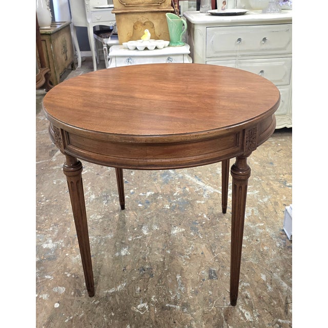 Wood Vintage Round Side Table Tapered Legs For Sale - Image 7 of 11