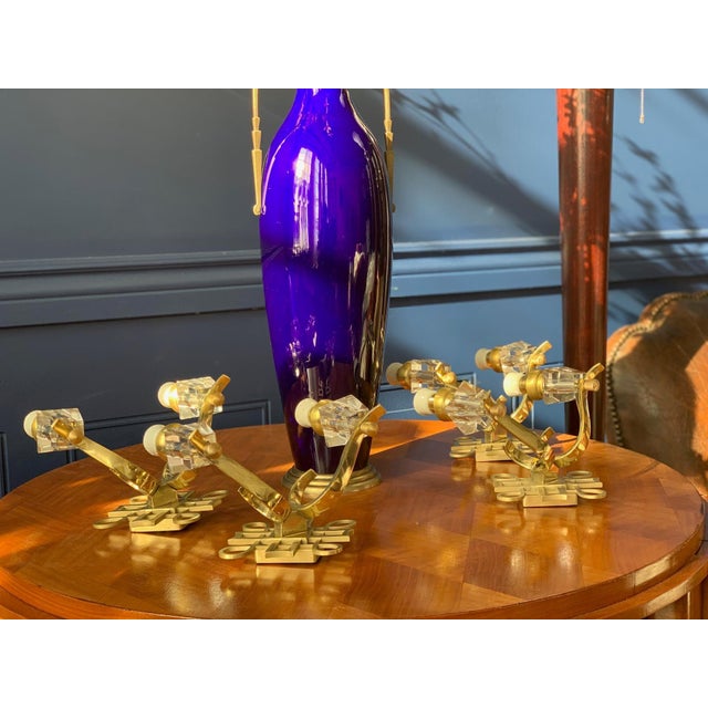 Mid-Century Modern 1950s Vintage Jules Leleu French Art Deco Brass Wall Sconces - Set of 6 For Sale - Image 3 of 5