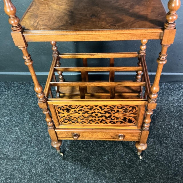 Victorian Burr Walnut Whatnot, Canterbury, 1865 For Sale - Image 3 of 8