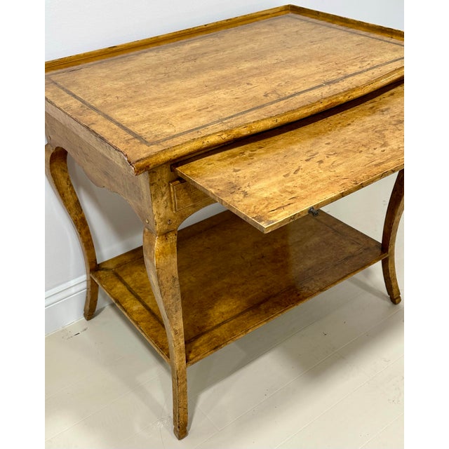 French Provincial Minton-Spidell Regency Style Faux Burl Console Table With Pull-Out Shelf, Drawer & Lower Tier For Sale - Image 3 of 12