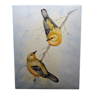 Antique Handpainted Warbler Tile, Signed Betty Smith For Sale