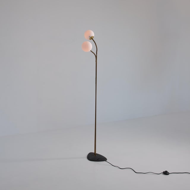 Brass Floor Lamp with Adjustable Arms and Opaline Glass Globes, 1950s For Sale - Image 4 of 9