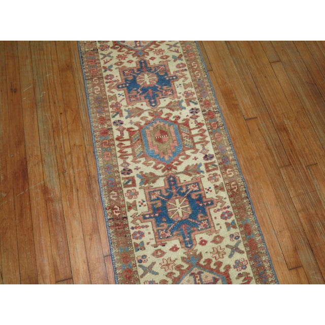 Skinny Ivory Antique Persian Heriz Runner - 1'10" x 12'4" For Sale - Image 4 of 6