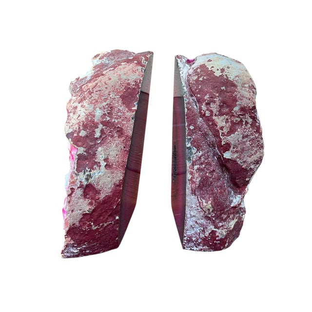 Large Late 20th Century Pink and White Agate Geode Bookends - Pair For Sale - Image 10 of 11
