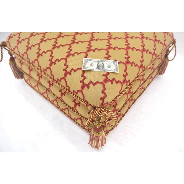 Baker Furniture Company Fancy Sandwich Style Upholstered Pouf Ottoman Hassock Tassels Decorated MINT For Sale - Image 4 of 9