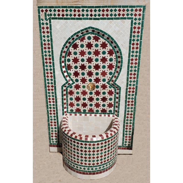 White, Green and Red Moroccan Mosaic Fountain For Sale In Orlando - Image 6 of 7