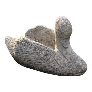 Cast Stone English Swan Garden Planter For Sale