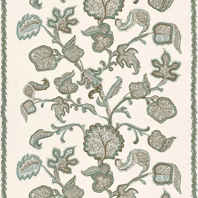 Sample- Schumacher Palampore Block Print Fabric in Teal For Sale