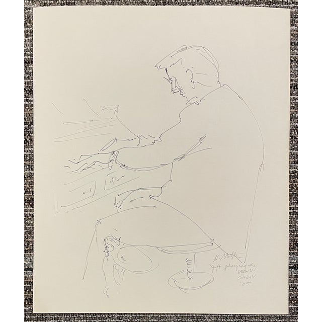 Drawing of Jeff playing the cabin organ from the estate of Northwest School artist Neil Meitzler (1930 - 2009). Pencil on...