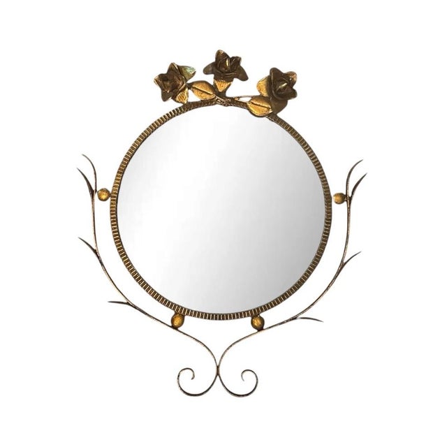Vintage Italian Gilt Tole Toleware Gold Metal Wall Mirror, Circa 1970 For Sale
