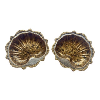Mid 20th Century Hollywood Regency Faux Tortoiseshell & Gold Leaf Clamshell Bowls - A Pair Newly Painted For Sale