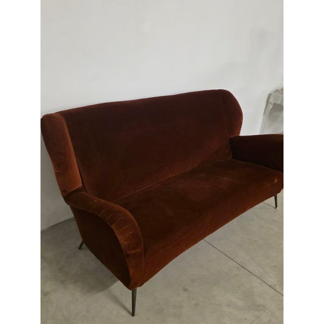 Orange Vintage Italian Velvet Sofa, 1950s For Sale - Image 8 of 11