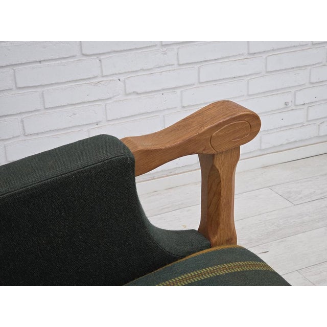 Wood Danish Armchair in Green Furniture Wool and Oak Wood, 1970s For Sale - Image 7 of 18