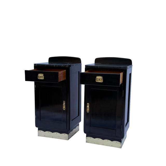 Viennese Art Deco Nightstands with Black Marble Tops and Brass Details, c. 1940, Set of 2 For Sale - Image 3 of 9