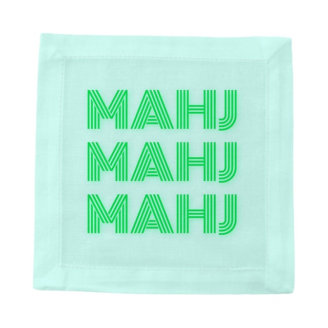 Pop Art Mahj Mahj Mahj Green Mahjong Cotton Sateen Cocktail Napkins, Set of 4 For Sale - Image 3 of 5