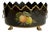 Maison Lancel Vintage French Black Tole Cachepot With Hand-Painted Fruit and Gilt Scalloped Rim Lion Head Ring Handles For Sale