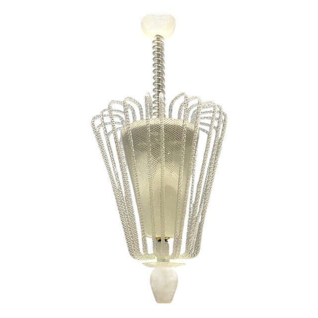 Reticello Murano Glass Pendant Light, Italy, 1940s For Sale