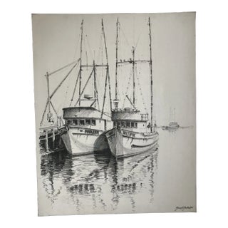 1970s Minimalist Nautical Pen and Acrylic Painting by Yanush Godlewski For Sale