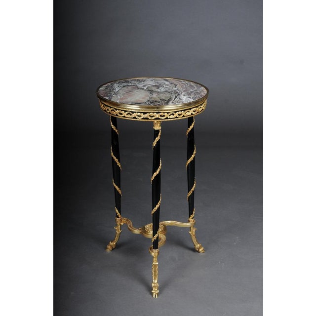 20th century Majestic Empire side table/gueridon beechwood, marble, round, black Model after Adam Weisweiler 1780 Solid...