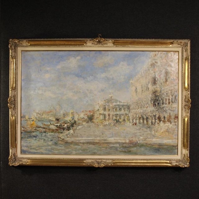 Luigi Mantovani, View of Venice with the Doge's Palace, 1920, Oil on Canvas For Sale - Image 16 of 16