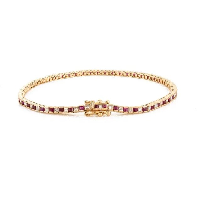 Not Yet Made - Made To Order 18k Yellow Gold 1.7ct Ruby Diamond Modern Tennis Bracelet for Women For Sale - Image 5 of 12