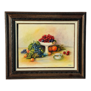 Vintage Signed Ruth B. Higby Still Life Oil Painting – Framed 1996 Classic Fruit Composition