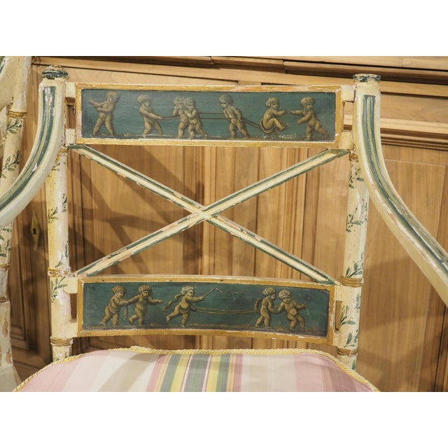 Pair of Northern Italian Neoclassical Painted Wooden Armchairs, Circa 1830s For Sale - Image 16 of 18