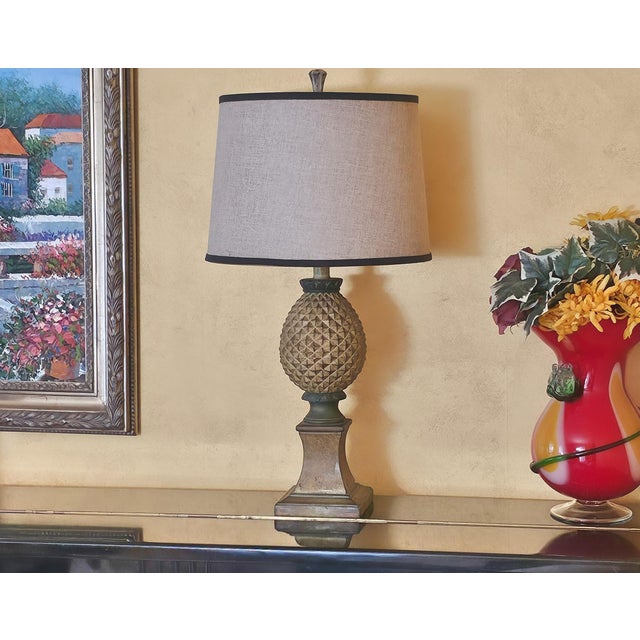 2000 - 2009 Hollywood Regency Pineapple Table Lamp With Custom Shade For Sale - Image 5 of 7