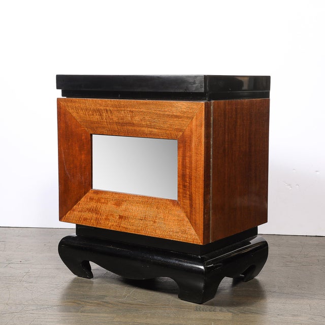 Mid-Century Modernist Shadowbox Mirrored Front Walnut & Black Lacquer End Table For Sale - Image 11 of 15